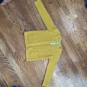 Jacadi mustard yellow cardigan with gold buttons 4T runs small